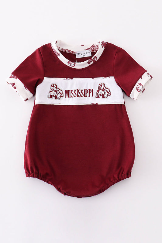 Maroon mississippi embroidery boy bubble