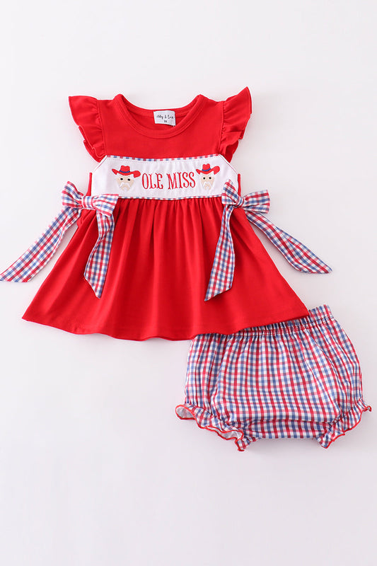 Red ole miss embroidery girl bloomer set