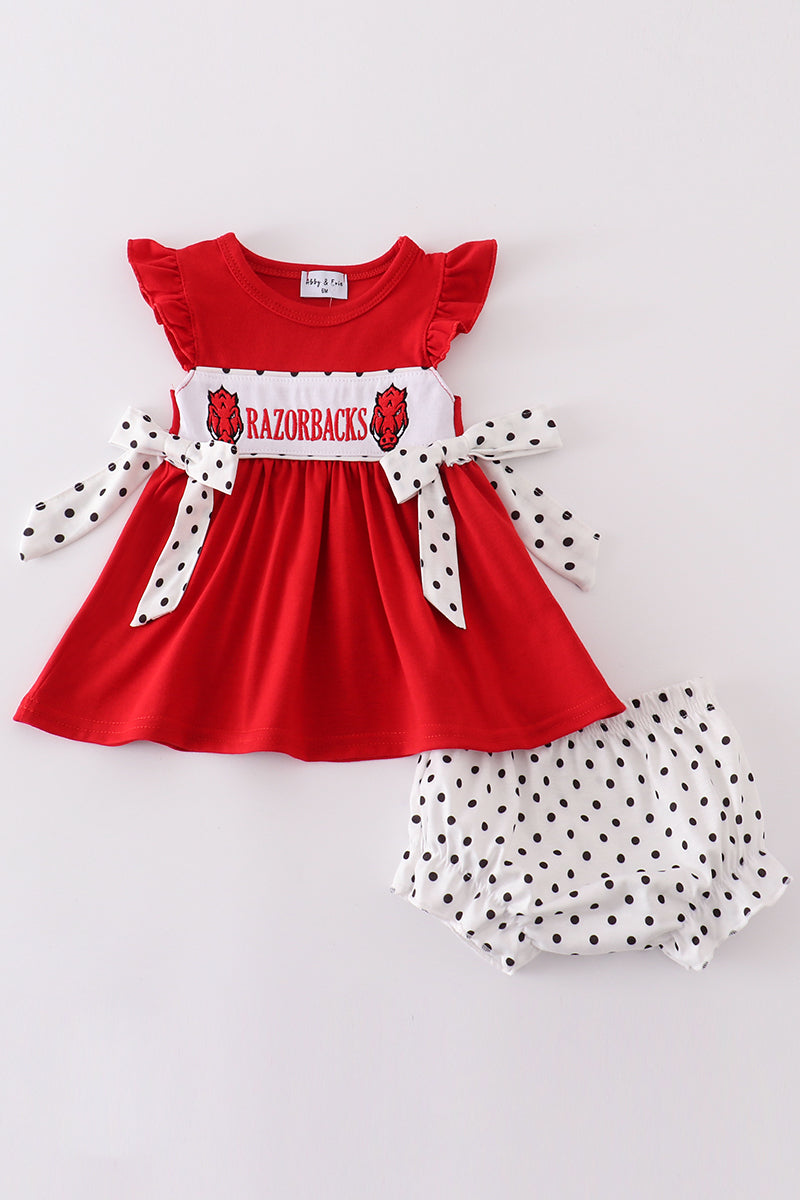 Red razorbacks embroidery girl bloomer set