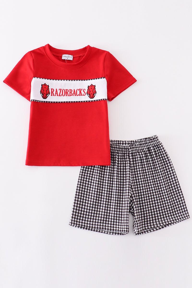 Red razorbacks applique boy set