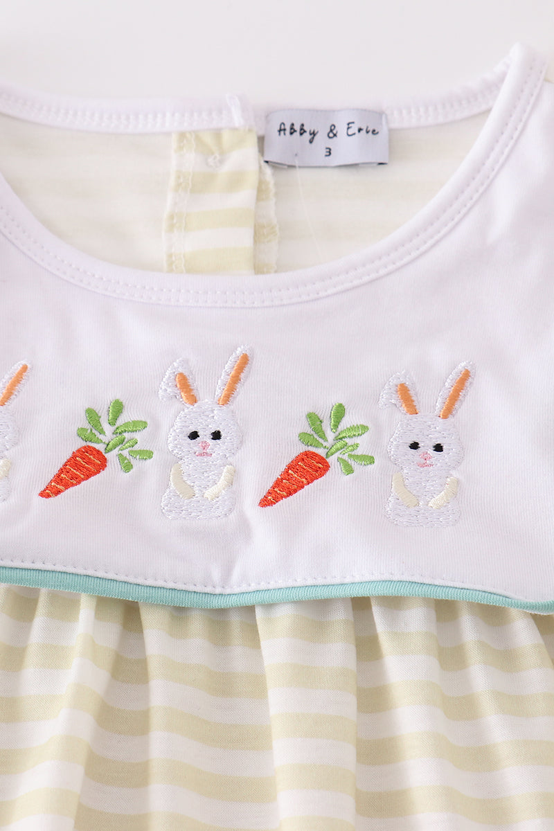 Easter stripe bunny embroidery girl set