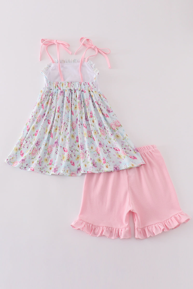 Butterfly floral embroidery girl set