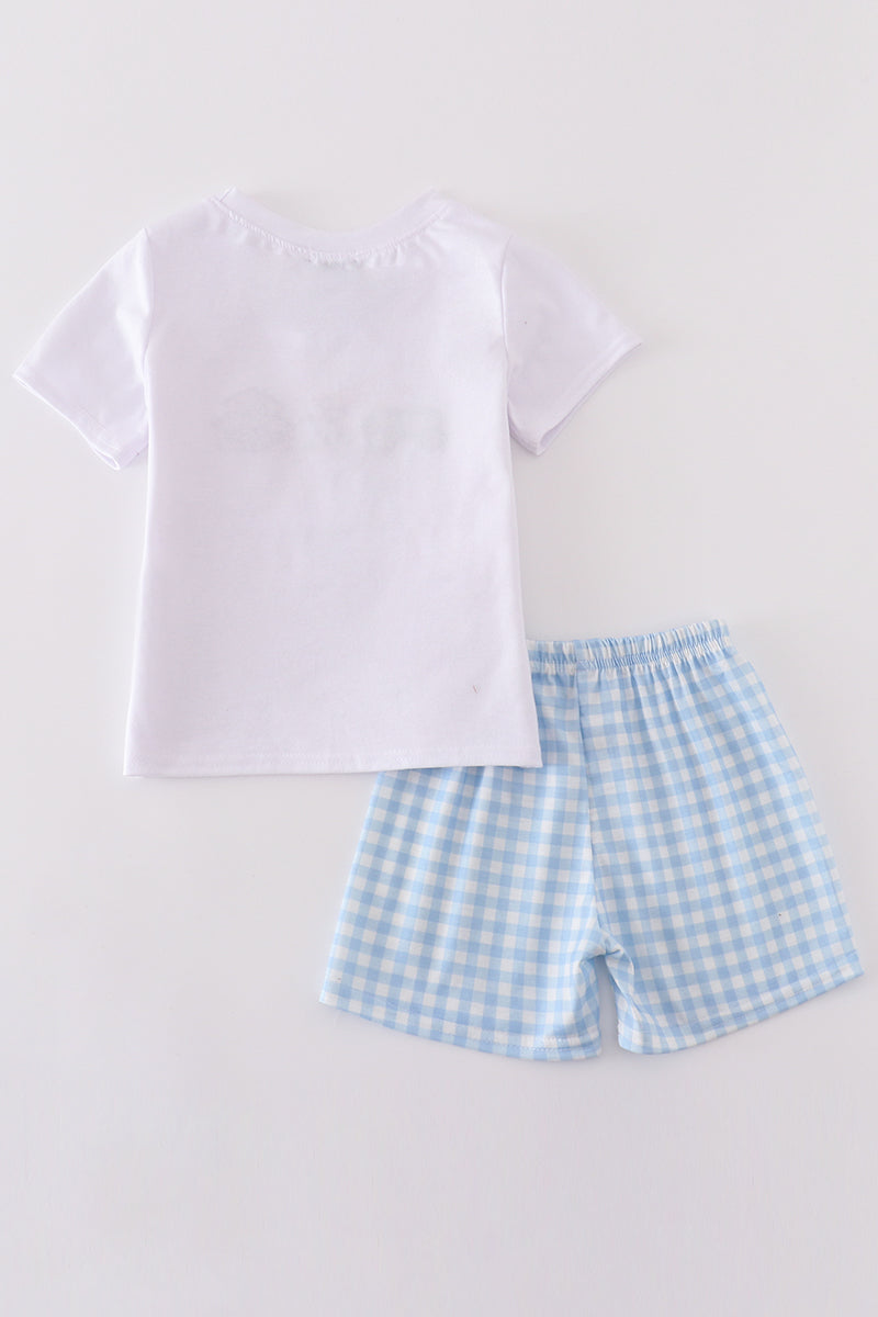 Blue farm embroidery boy set