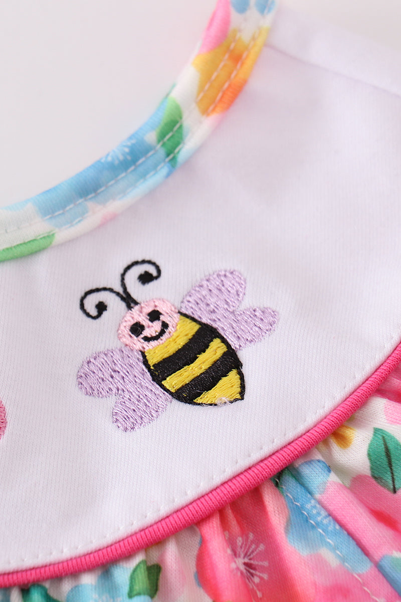 Floral bee embroidery girl set