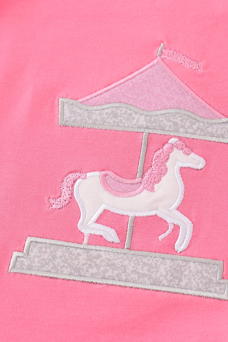 Pink carousel applique girl set