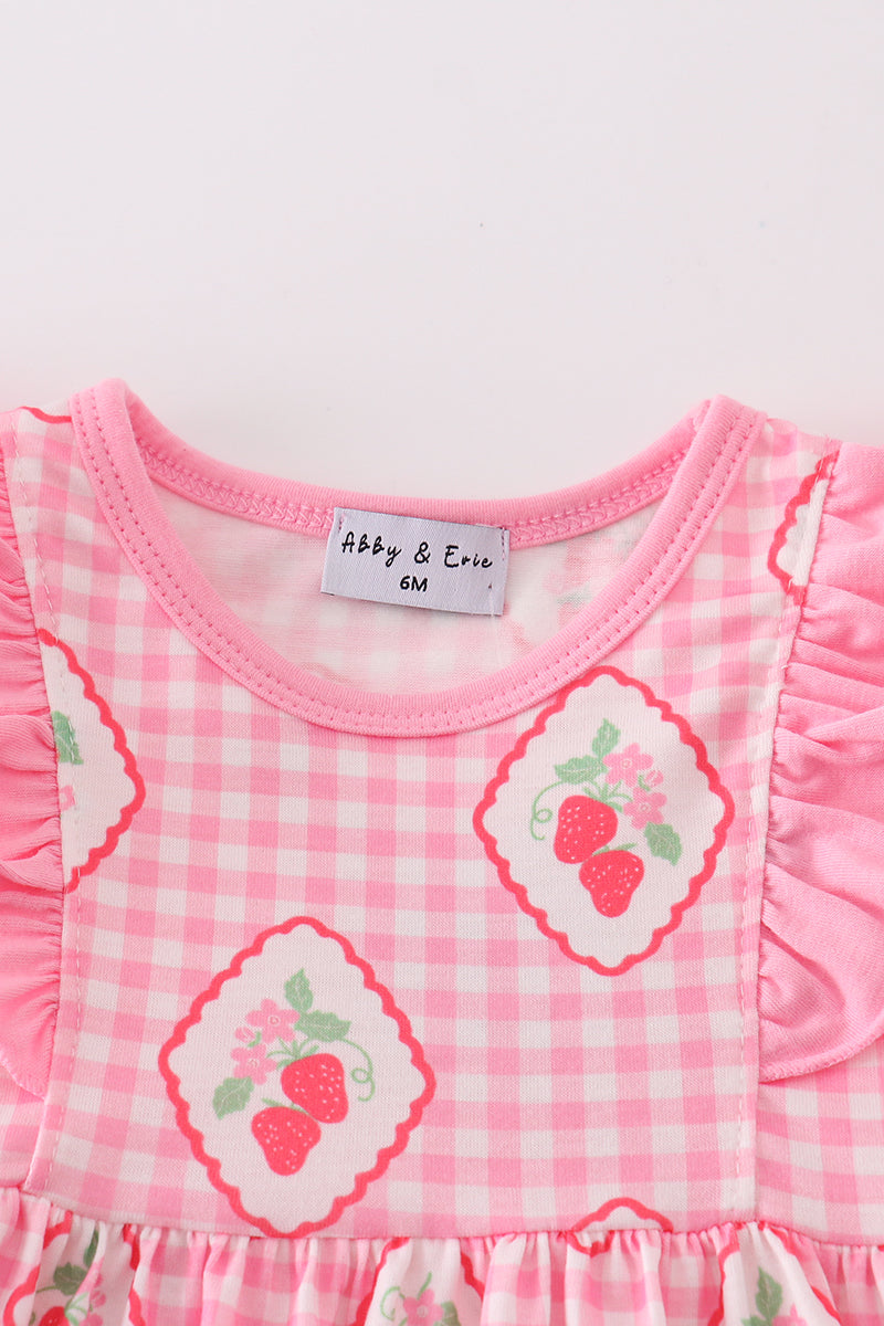 Pink strawberry girl bloomer set