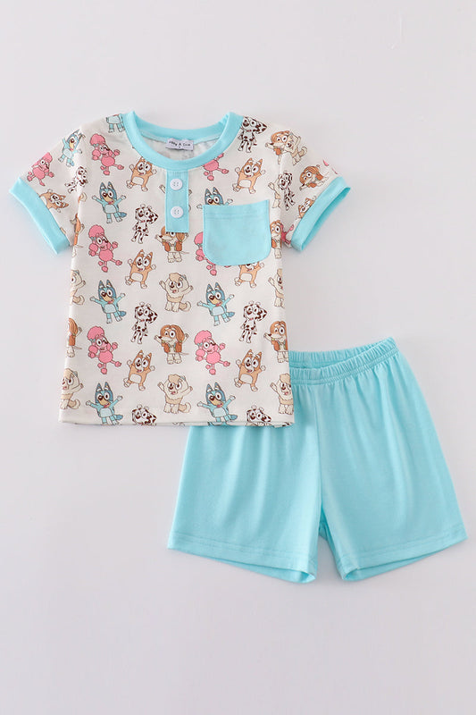 Blue character print boy set