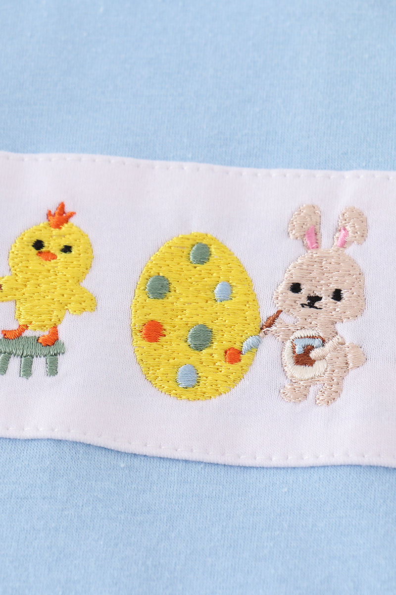 Yellow bunny egg embroidery boy set