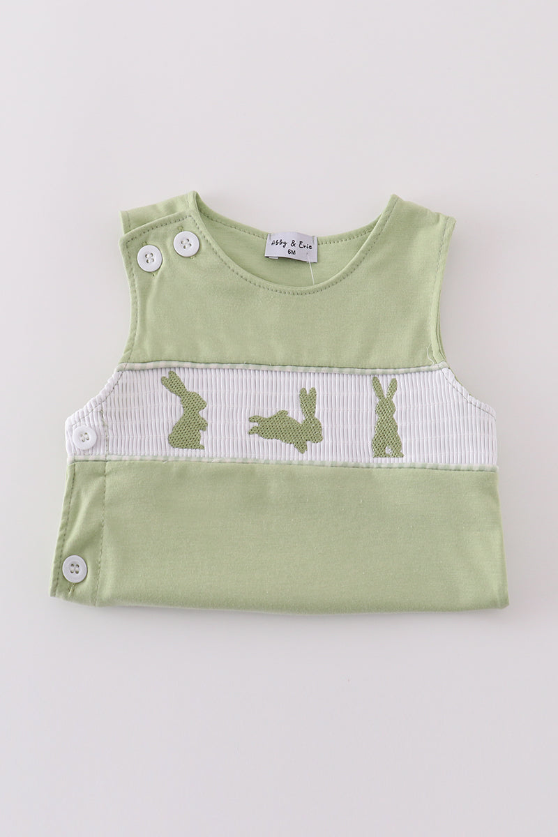 Sage bunny embroidery smocked bloomer set