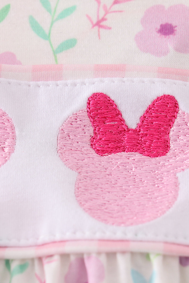 Pink floral mouse embroidery girl bubble