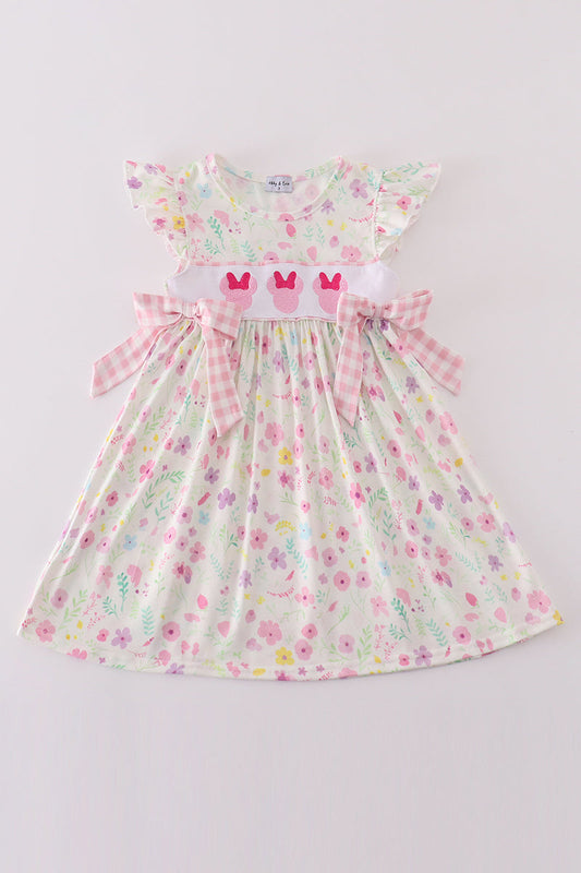 Pink floral mouse embroidery girl dress