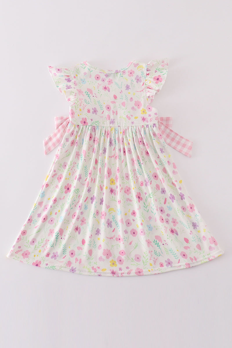 Pink floral mouse embroidery girl dress