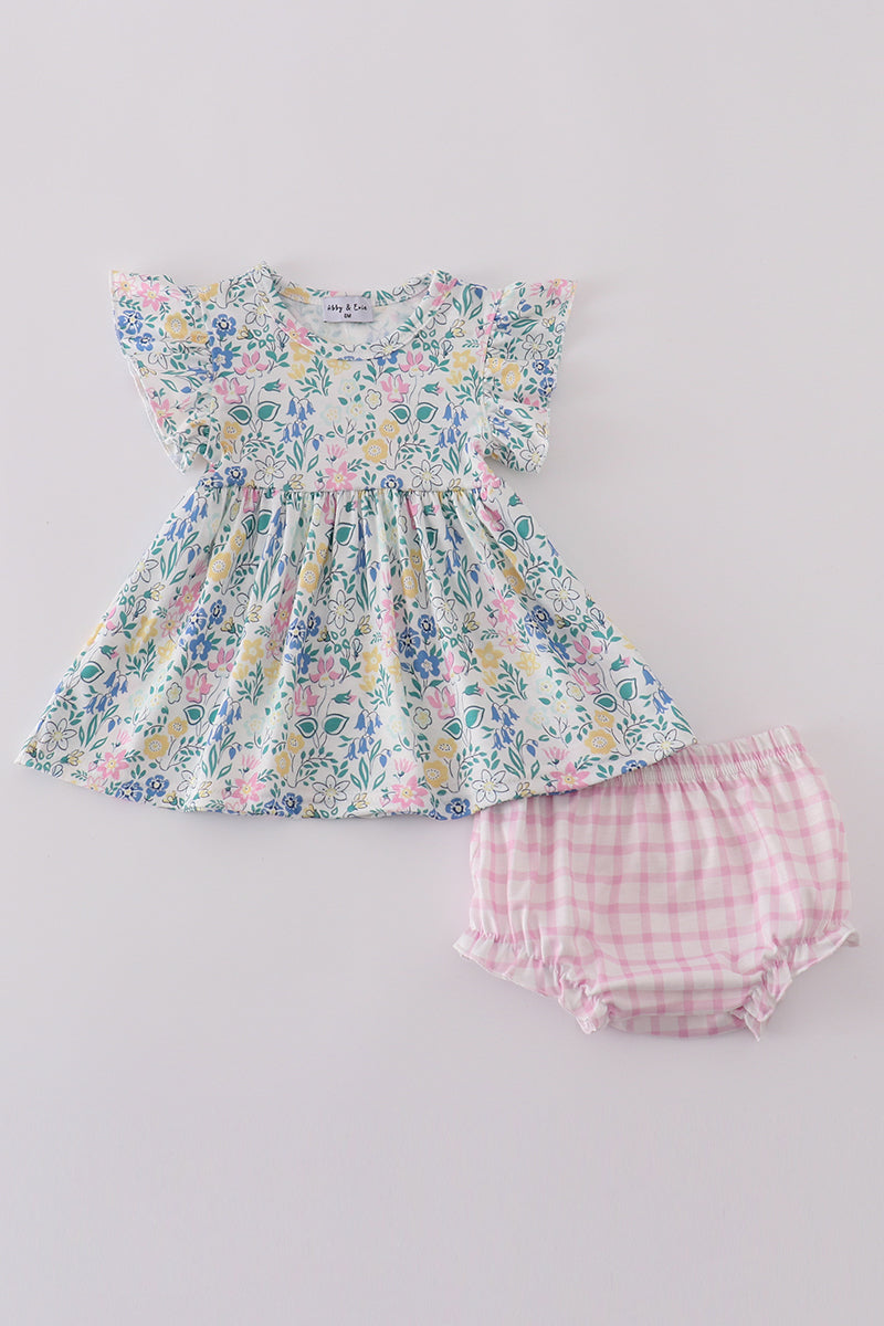 Blue floral print bloomer set