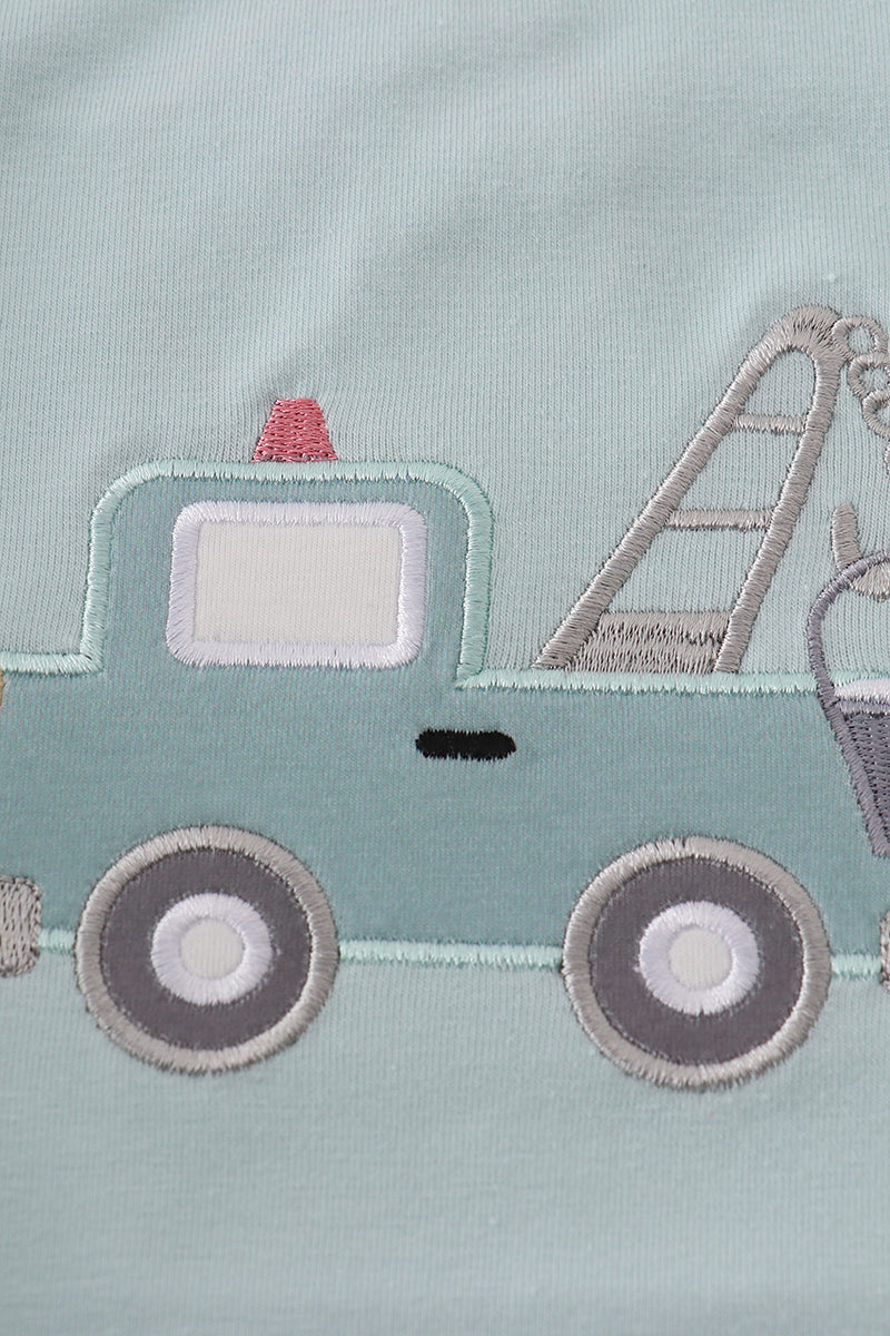 Blue crane truck applique bubble