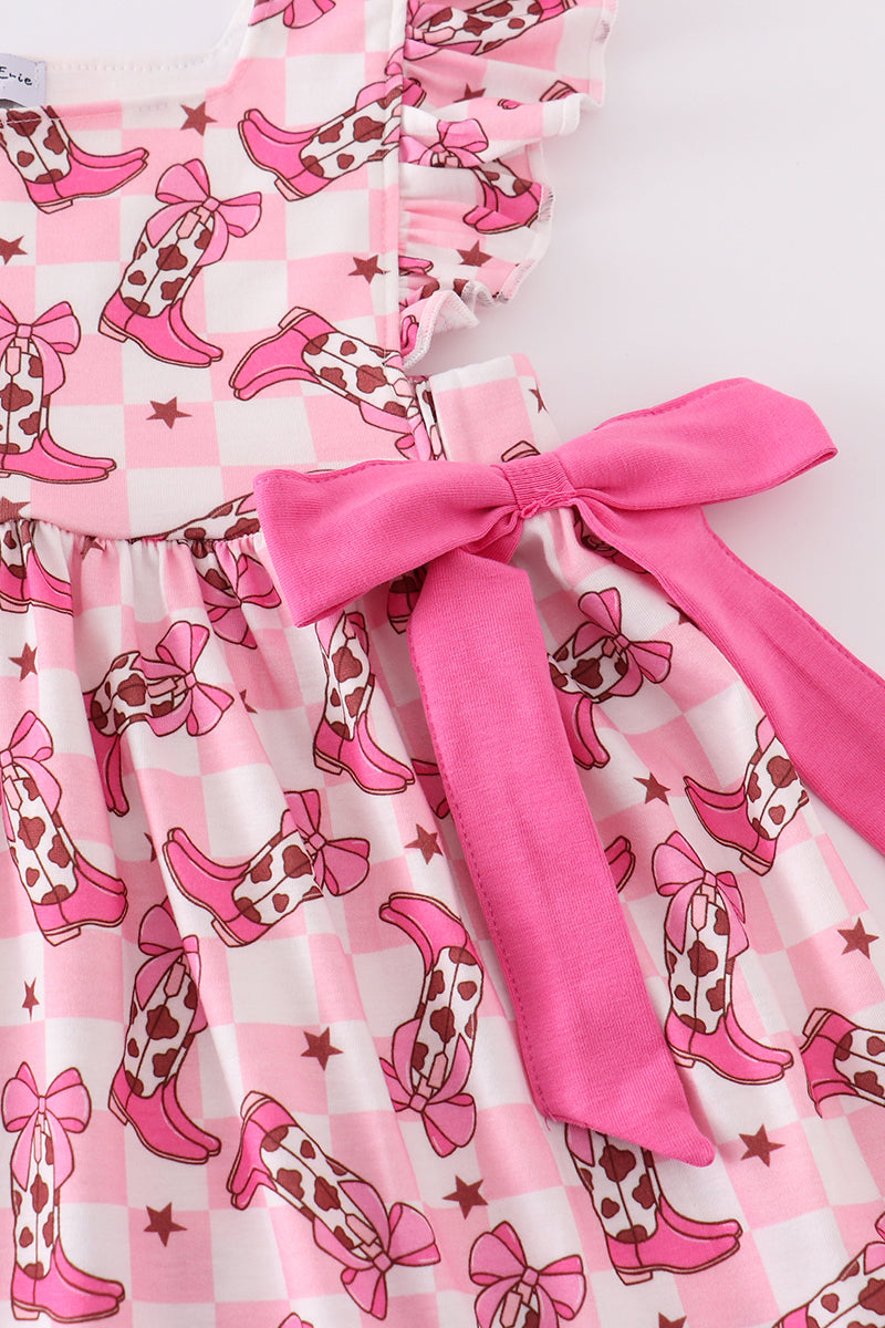 Pink boots print dress