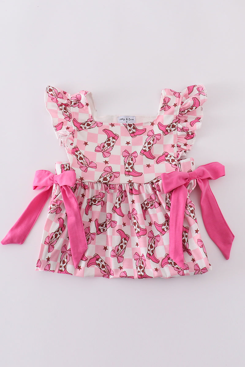 Pink boots print dress