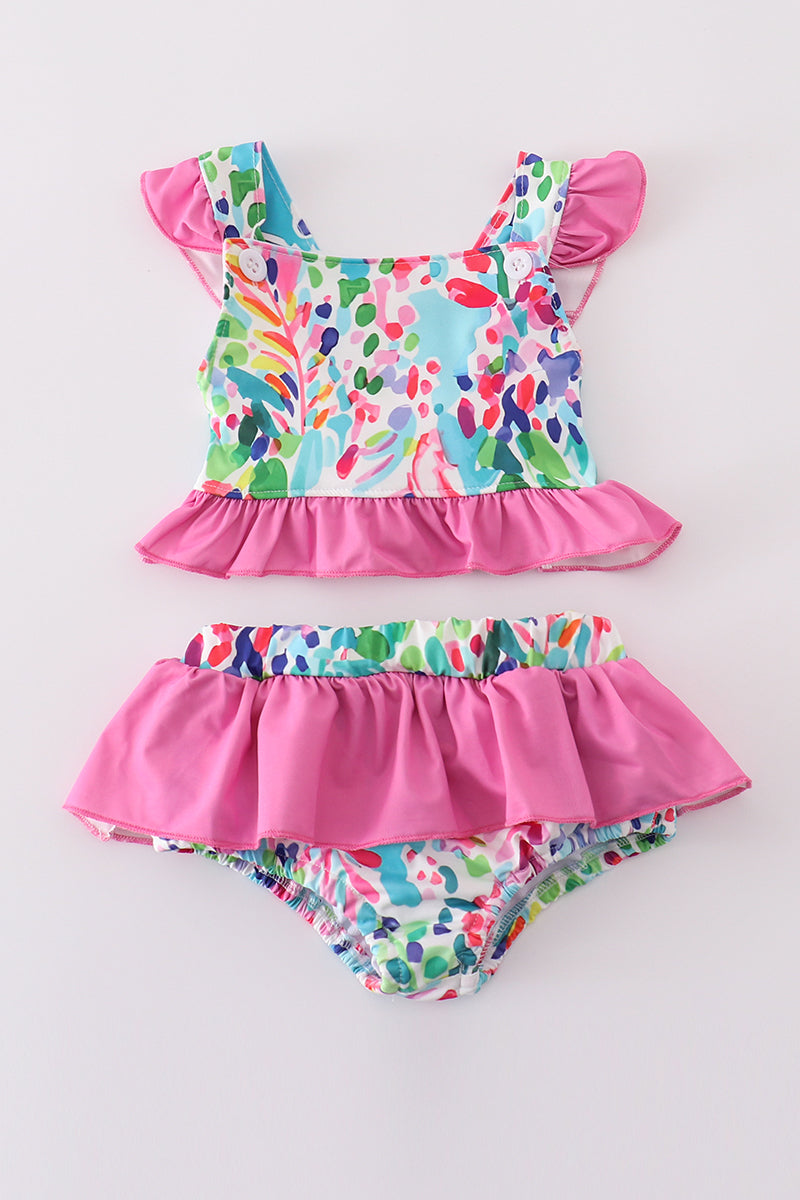 Rainbow garden print 2pc swimsuit