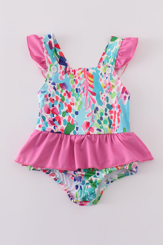 Rainbow garden print one-piece swimsuit