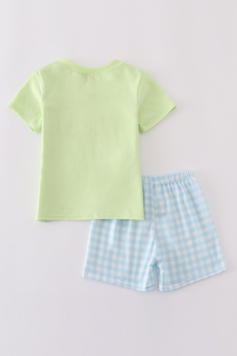 Green ice cream embroidery shorts set