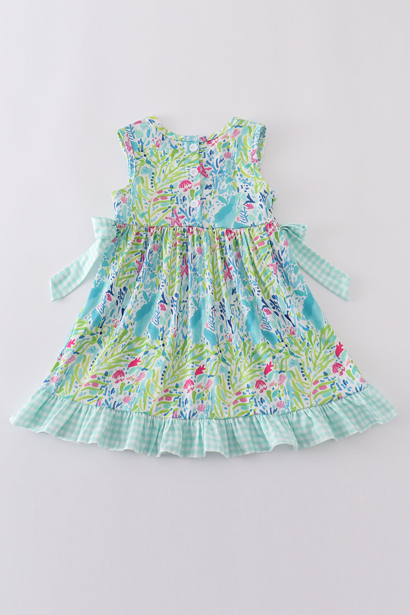 Ocean bloom print ruffle dress