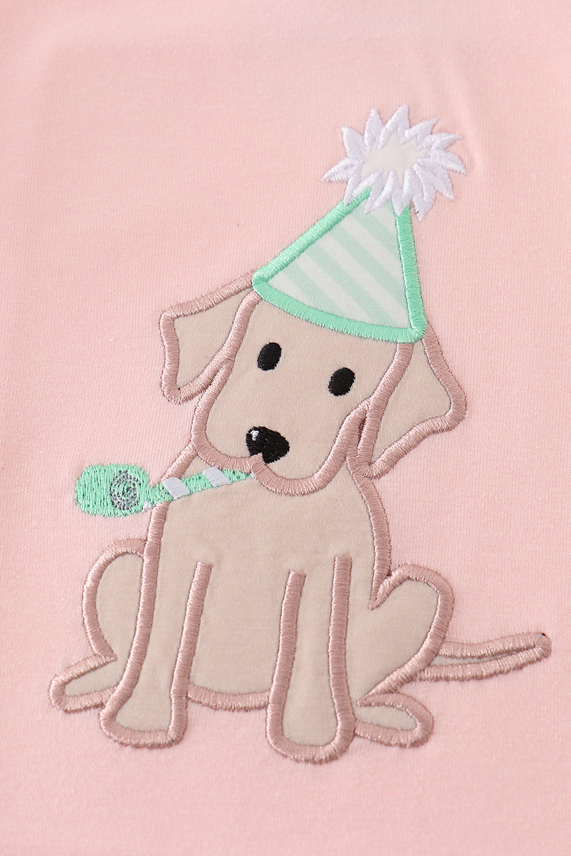 Pink puppy birthday applique girl set