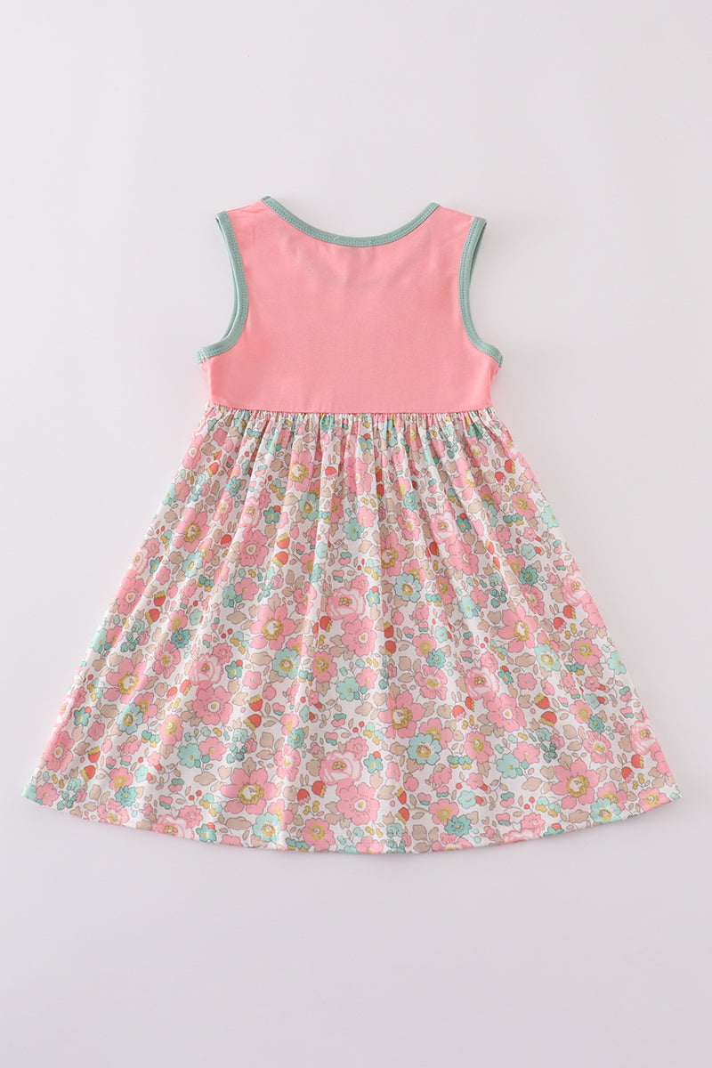 Pink floral chicken applique girl dress