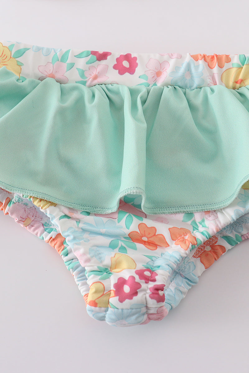 Green springtime bloom MAMA'S GIRL embroidery 2pc swimsuit