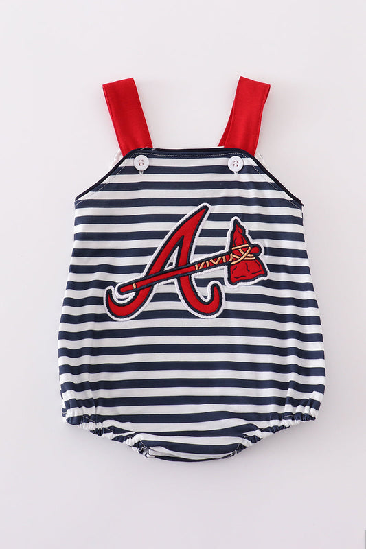 Red Georgia Atlanta Braves applique boy stripe bubble