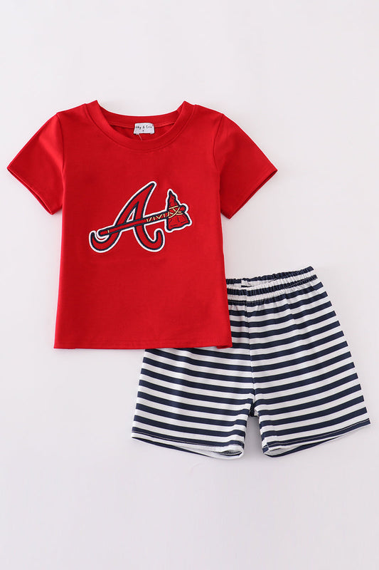 Red Georgia Atlanta Braves applique boy shorts set