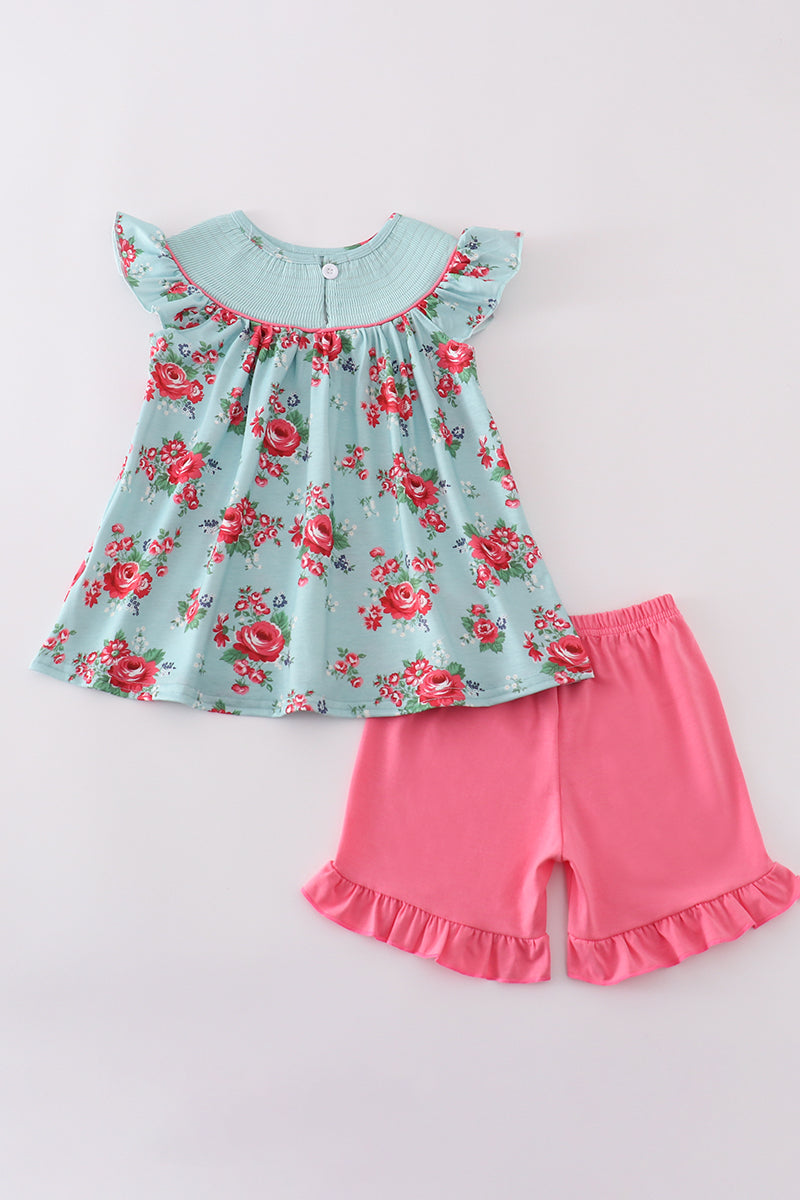Rosebud bliss print smocked girl set