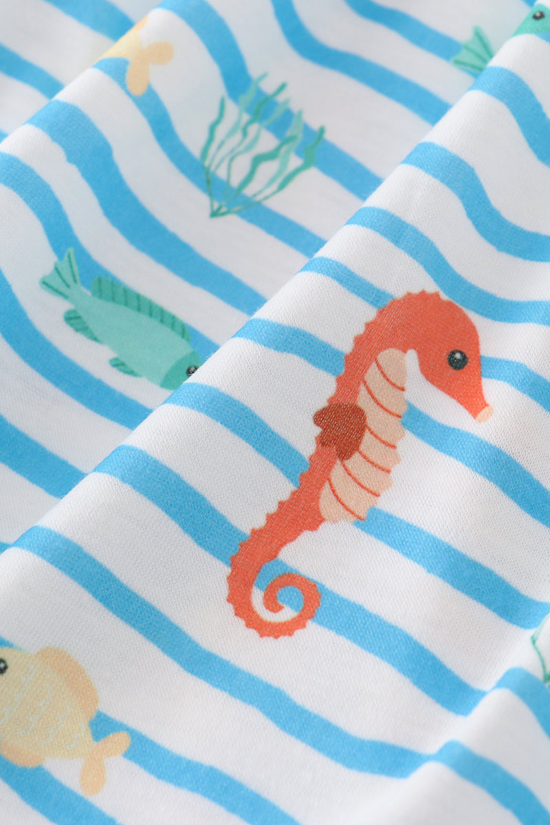 Blue marine creature embroidery dress