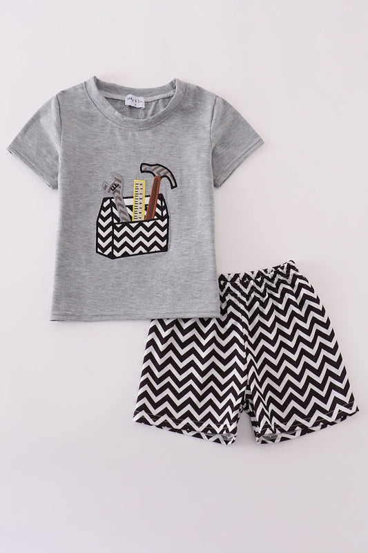 Gray tool box applique shorts set
