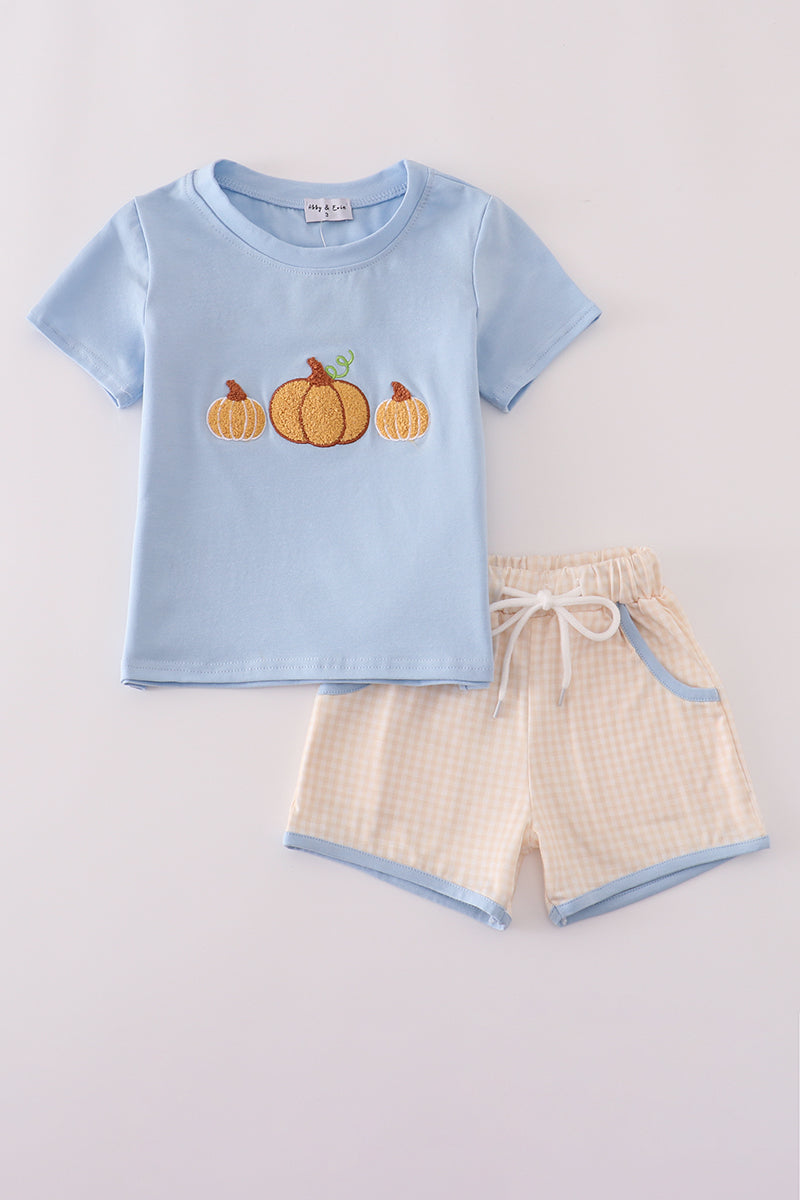 Blue pumpkin french knot shorts set