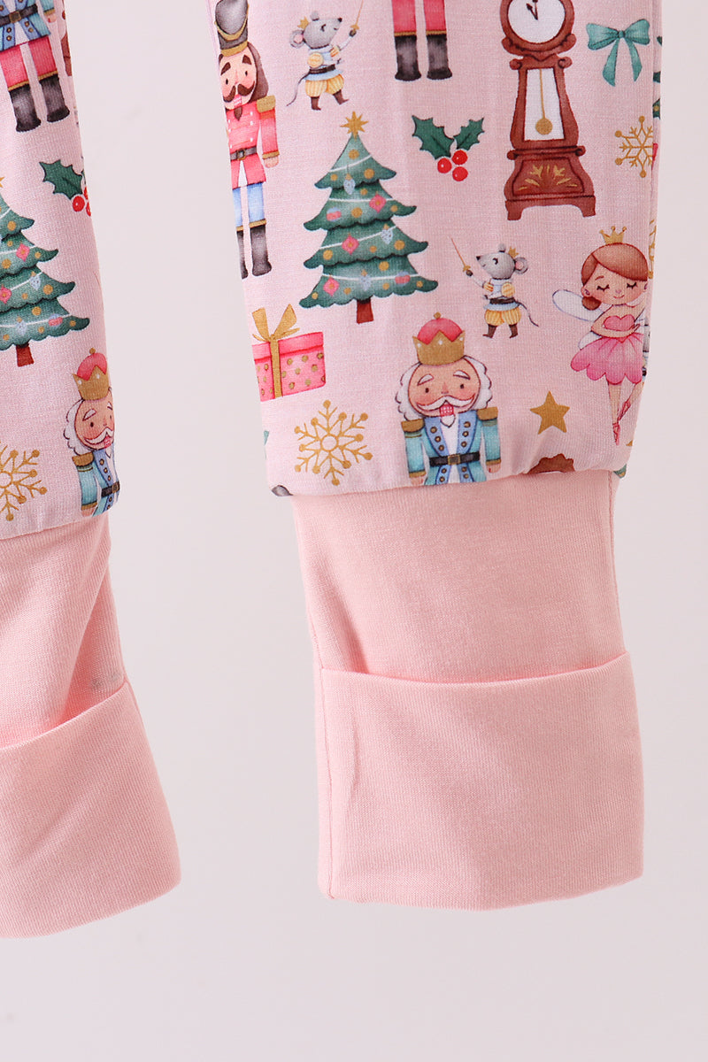 Nutcracker print bamboo ruffle zipper romper