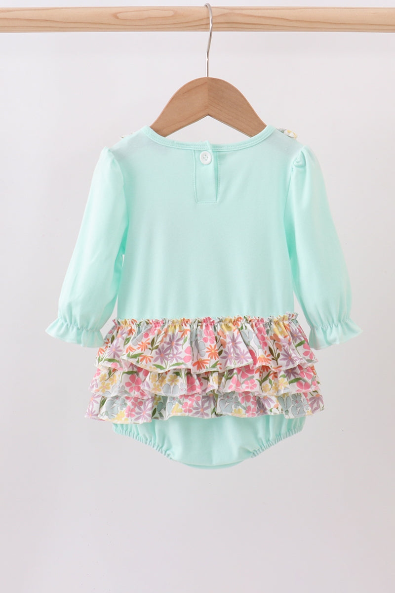 Blue bow floral applique ruffle bubble