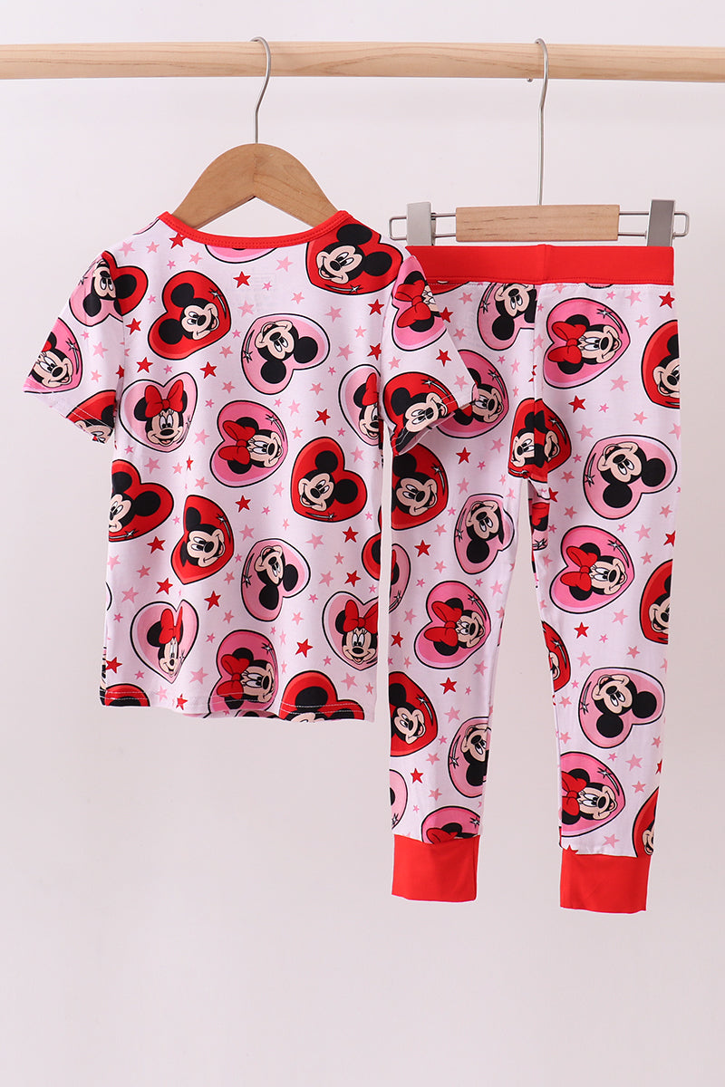 Red character heart print bamboo pajama pants set