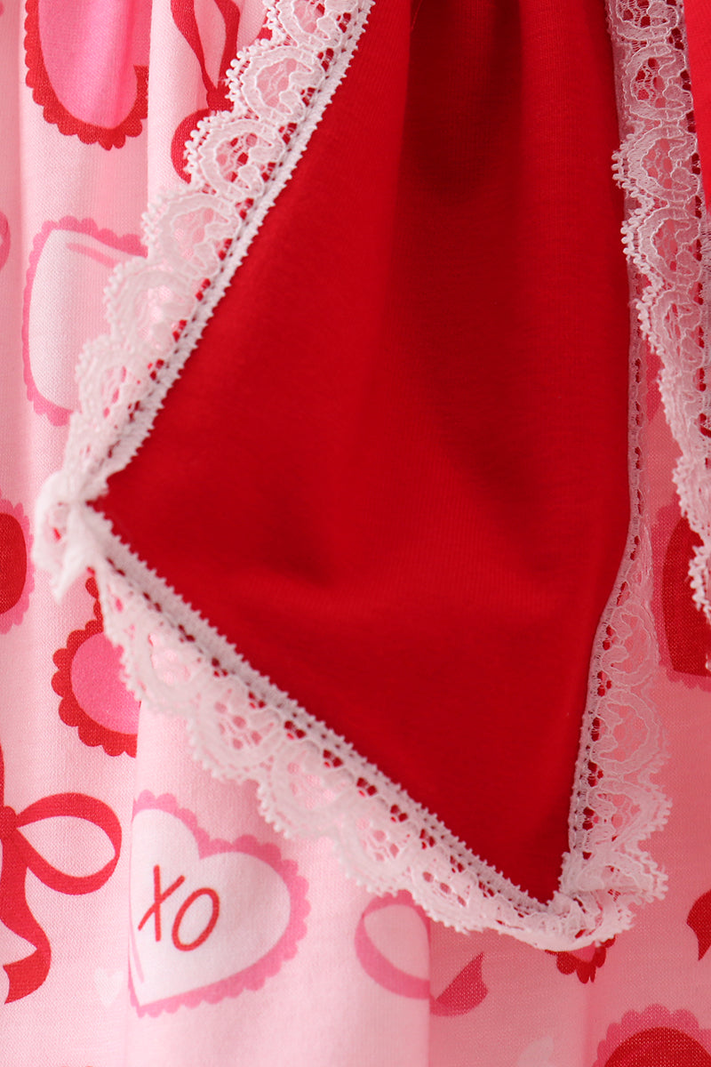 Red heart bow print pants set