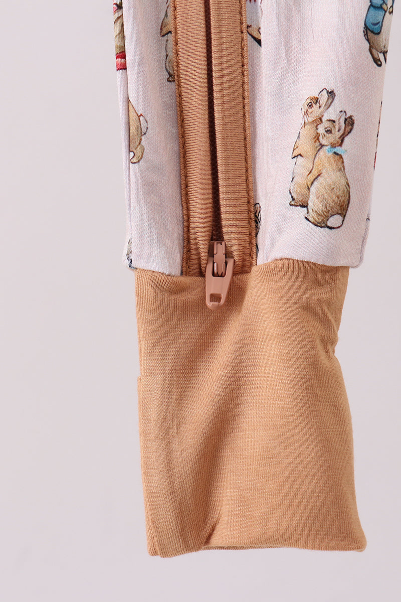 Brown bunny bamboo zipper romper