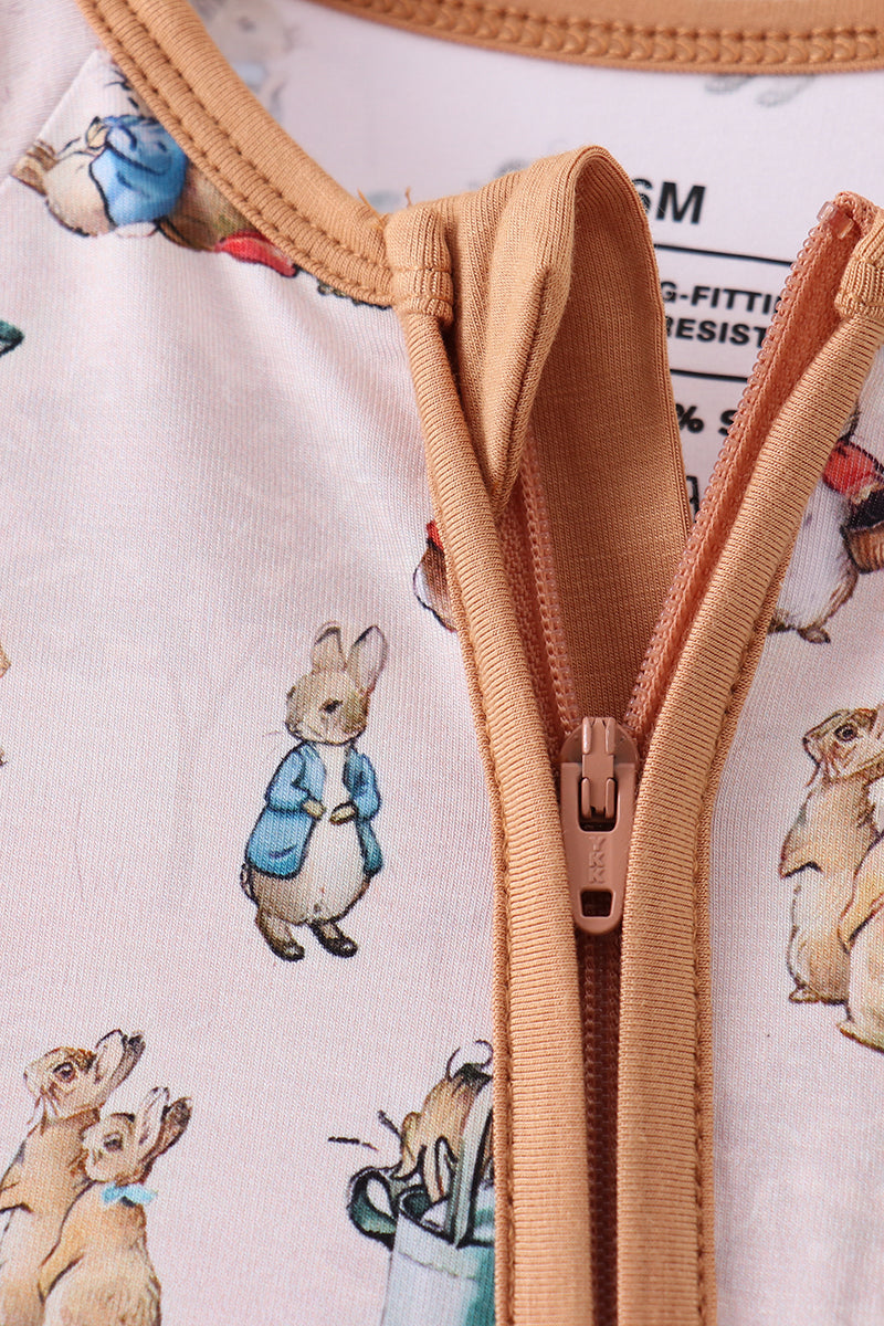 Brown bunny bamboo zipper romper