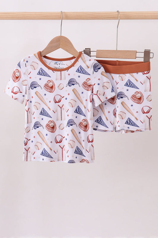 Brown baseball bamboo pajama set