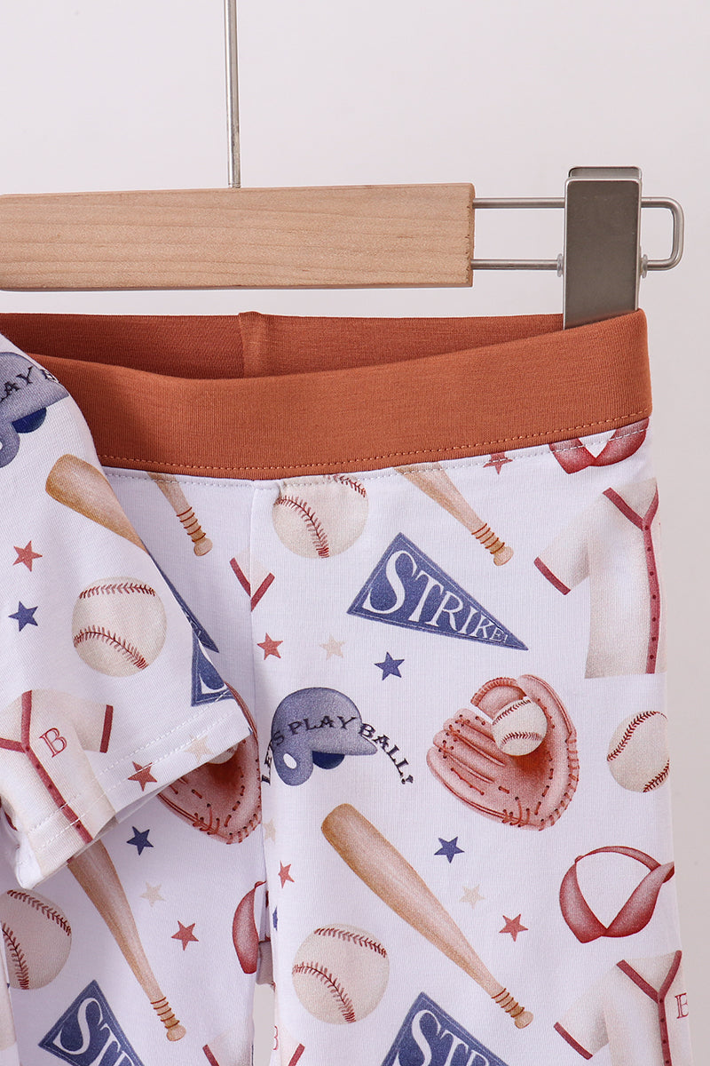 Brown baseball bamboo pajama set