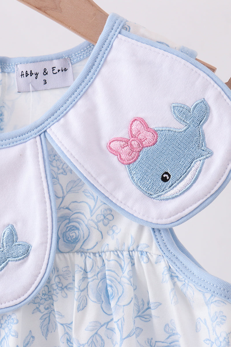 Blue whale embroidery dress