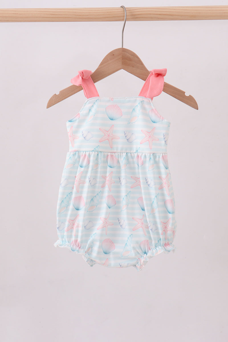 Pink shell starfish embroidery bow bubble