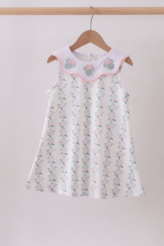 Pink character embroidery floral dress