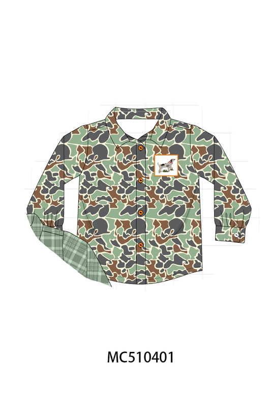 Camouflage puppy hunting embroidery button shirt