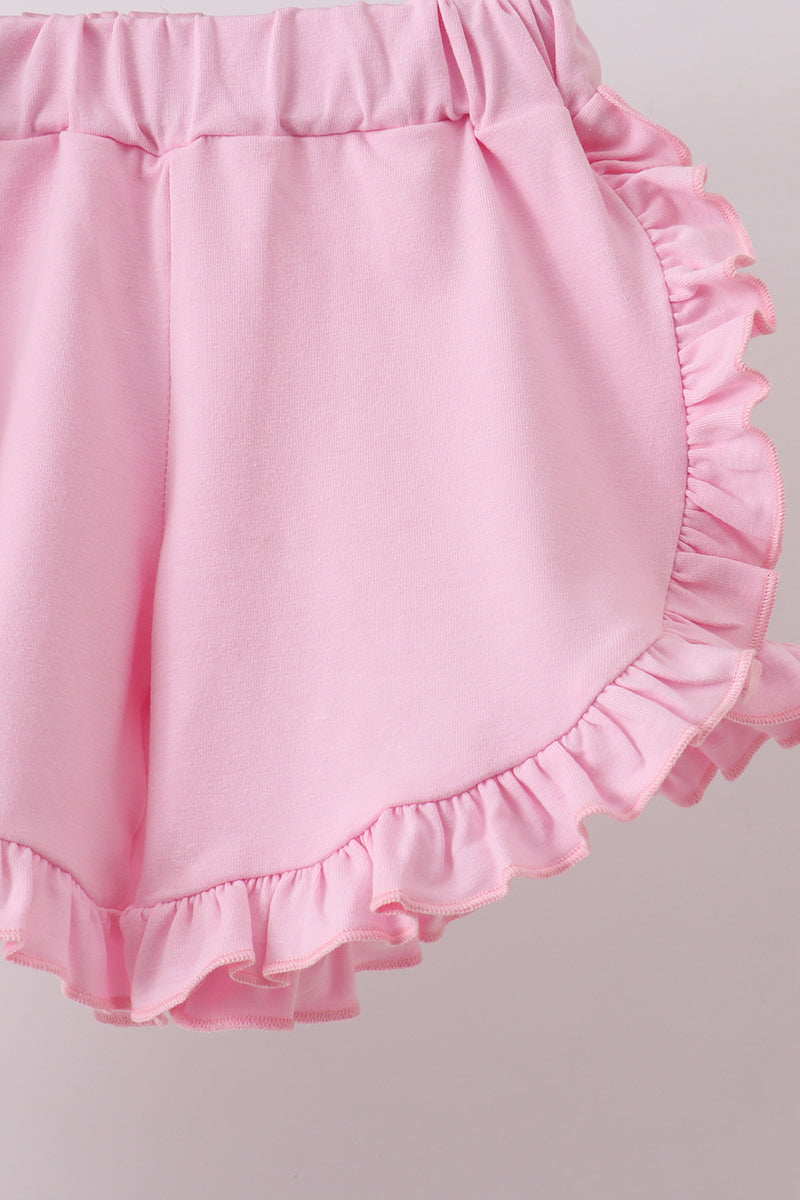 Pink lollipop embroidery ruffle shorts set