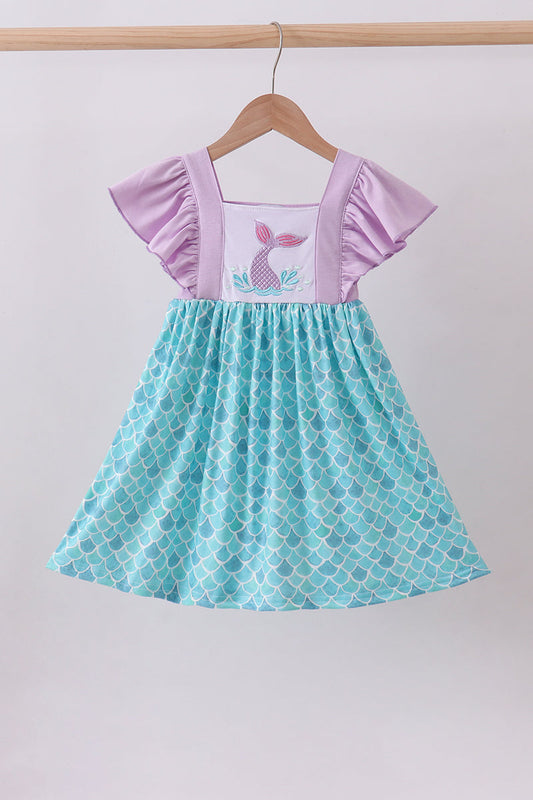 Purple mermaid embroidery ruffle dress