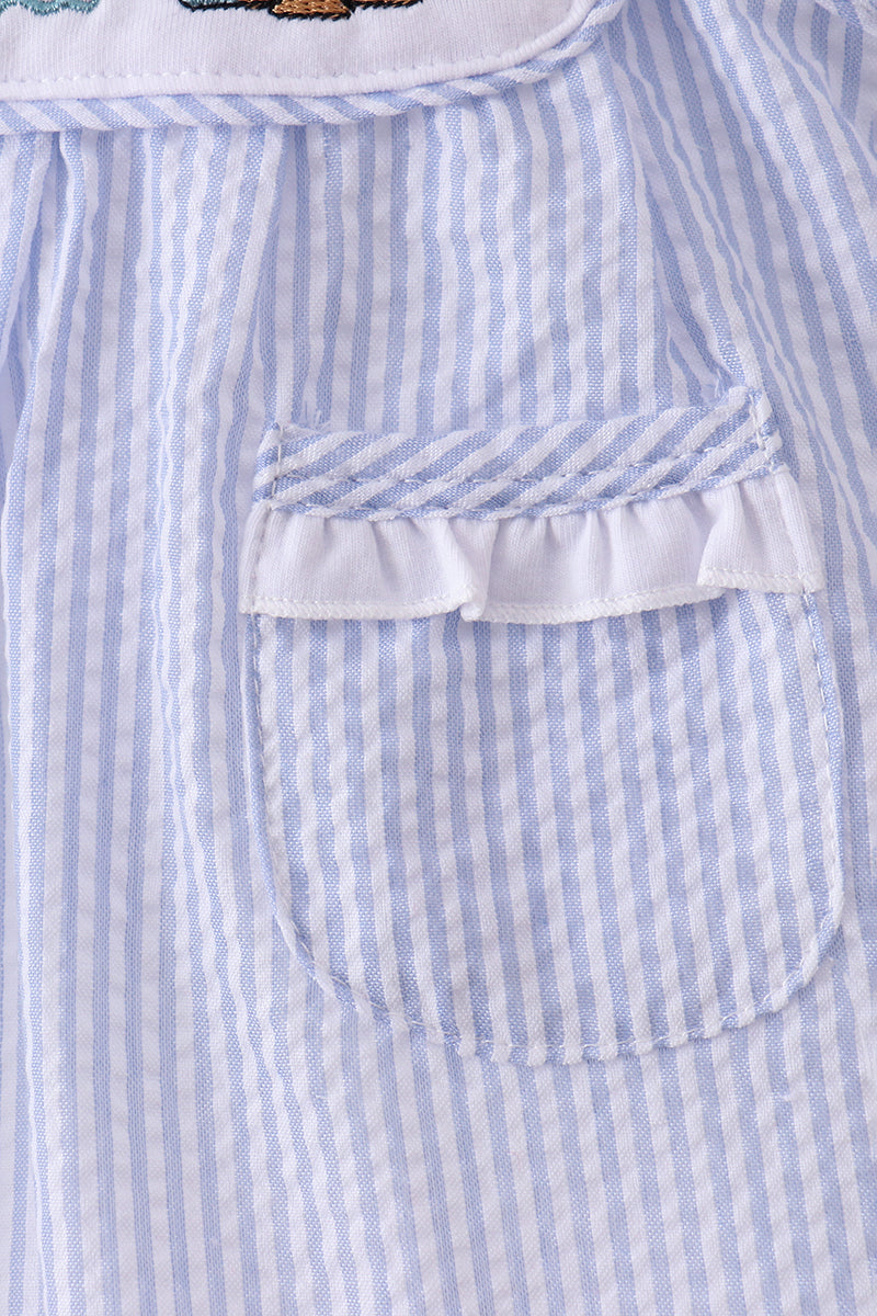 Blue sailboat seersucker bloomer set