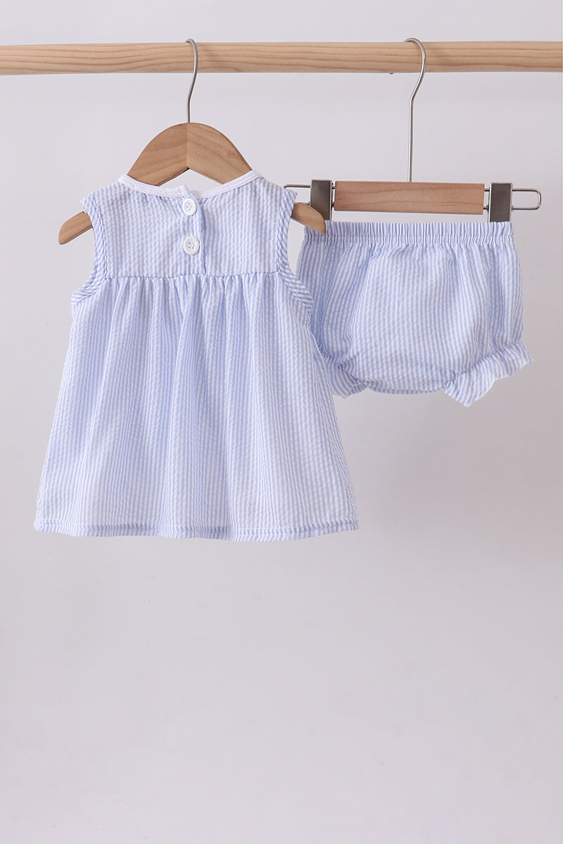 Blue sailboat seersucker bloomer set