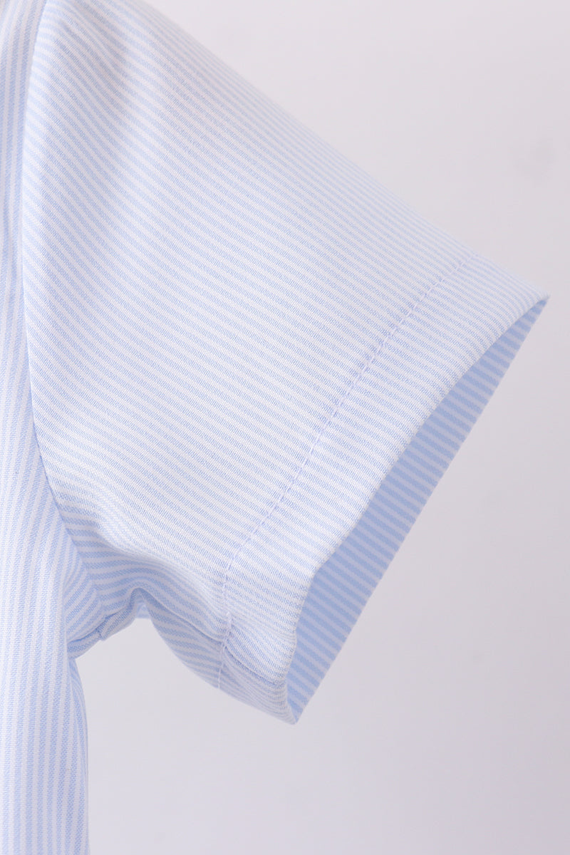 Blue duck embroidery stripe shorts set